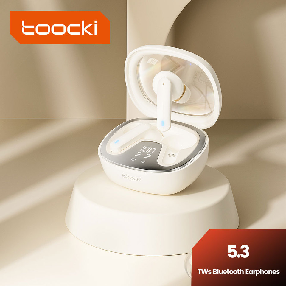 Toocki 068A Wilreless Bluetooth 5.3 Earphones IPX4 Transparent Digital Display Headphones Stero Sound Mini Earbuds Touch Control