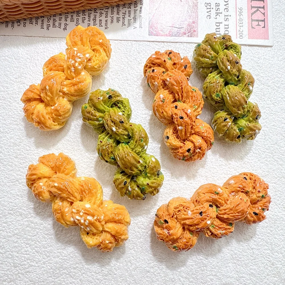 Simulation Fried Dough Twists Resin Charm Fake Food Twisted Bread Pendant DIY Jewelry Making Accessories Keychain Decor Ornament