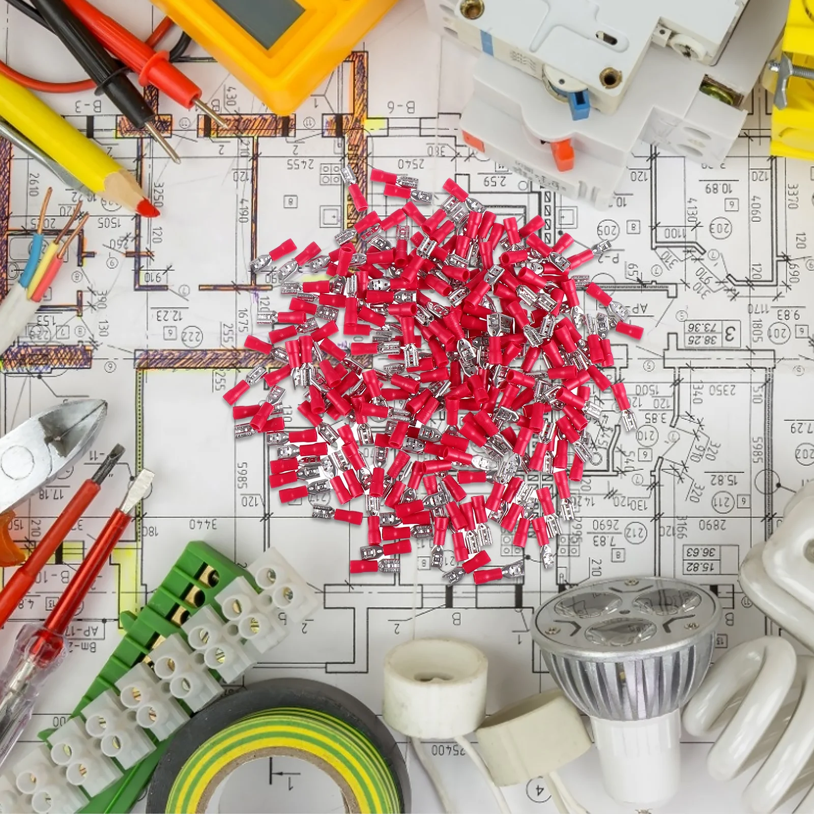 

200pcs Insulated Spring Spade Terminal Copper Wire Electric Cold Pressed Red Crimp Connectors for Electrical Wiring Projects