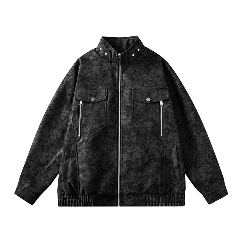 

Men's Retro Suede Leather Jacket Faux Leather Jacket Oversized Racing Motorcycle Jackets Moto Coats Unisex Trendy Streetwear