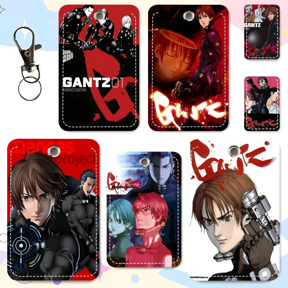 1pc Gantz Card Case Keychain Access Card Bag Key Tag Ring Leather Card Holder Key Ring Access