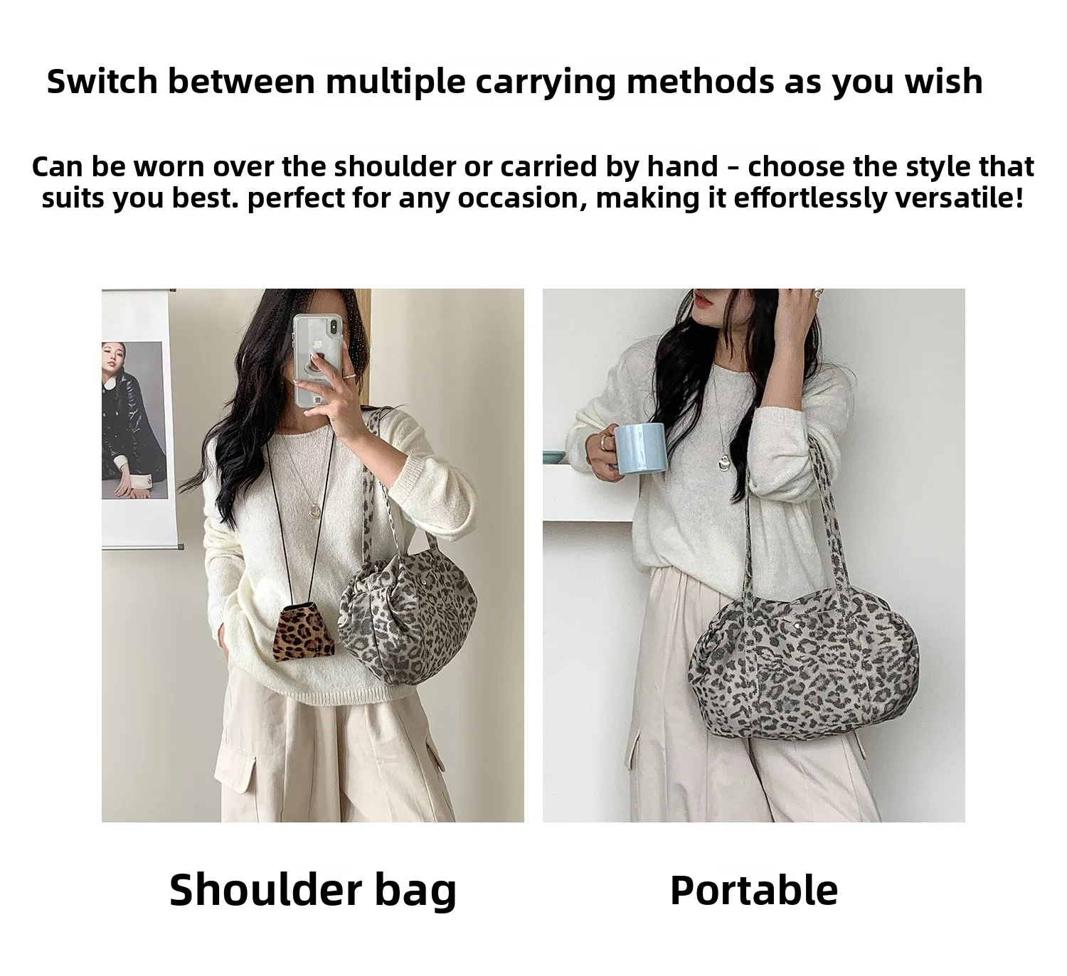 Wilde Leopardenmuster Nylon Umhängetasche Große Kapazität Multipocket Tote Bag Trendy Frauen Casual Geldbörse Guangzhou Hochwertige Tasche – Detail 4