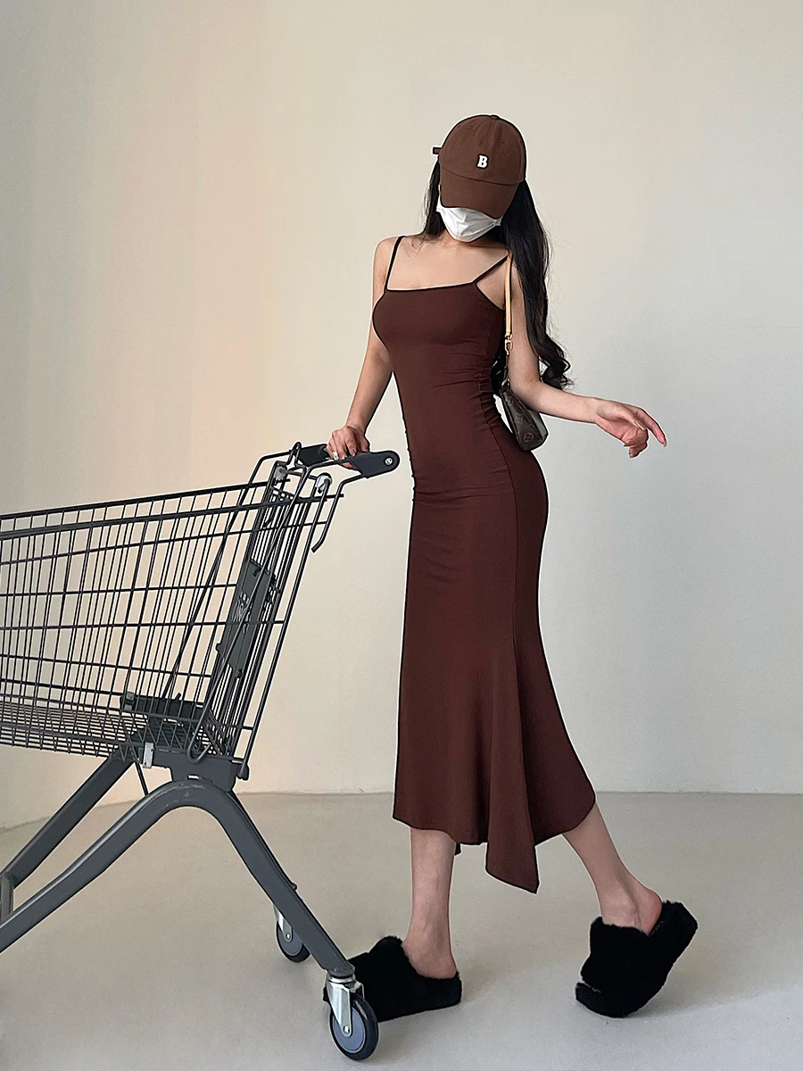 Young Girl Day Pure Desire Sexy Slim Fit Elastic Fish Tail Gown Strapless Long Base Dress Cotton Spring Season Single Piece