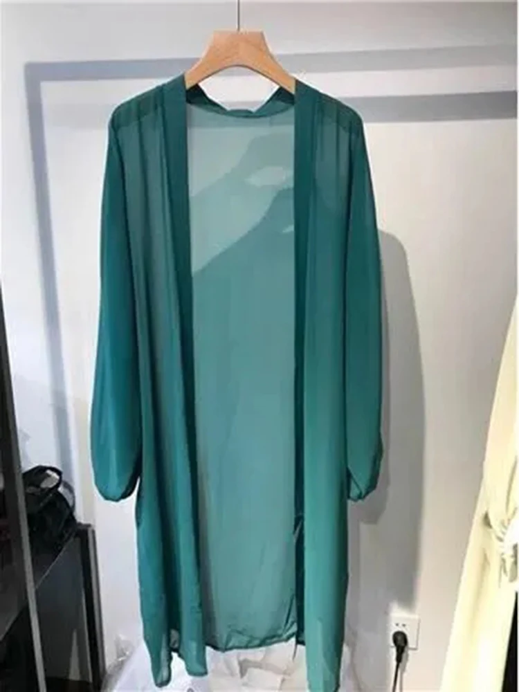 Allentato spiaggia protezione solare oversize 4xl scialle donna estate Casual cappotti in Chiffon manica lunga coreano elegante mezza lunghezza