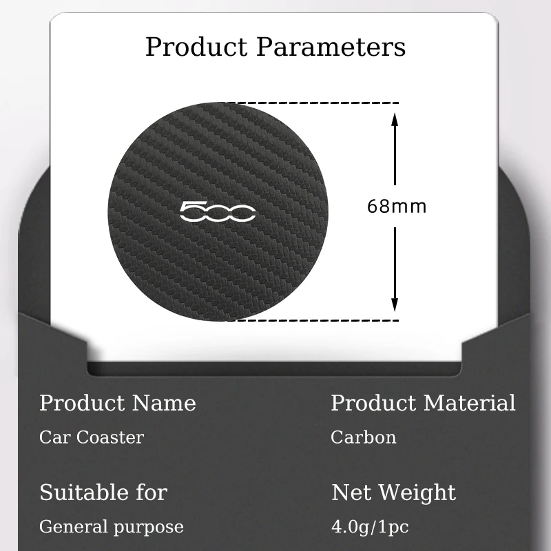 2Pcs Car Carbon Leather Water Cup Pad Anti-noise Coaster For FIAT 500 Abarth Punto Panda Tipo Ducato Fiorino Doblo Freemont