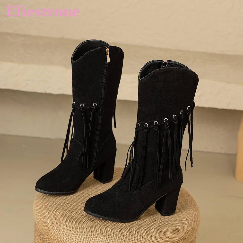 

Новые зимние модные черные, желтые женские сапоги до середины икры на 3-дюймовом высоком каблуке Офисные женские туфли плюс маленькие большие размеры 33 43 45 52