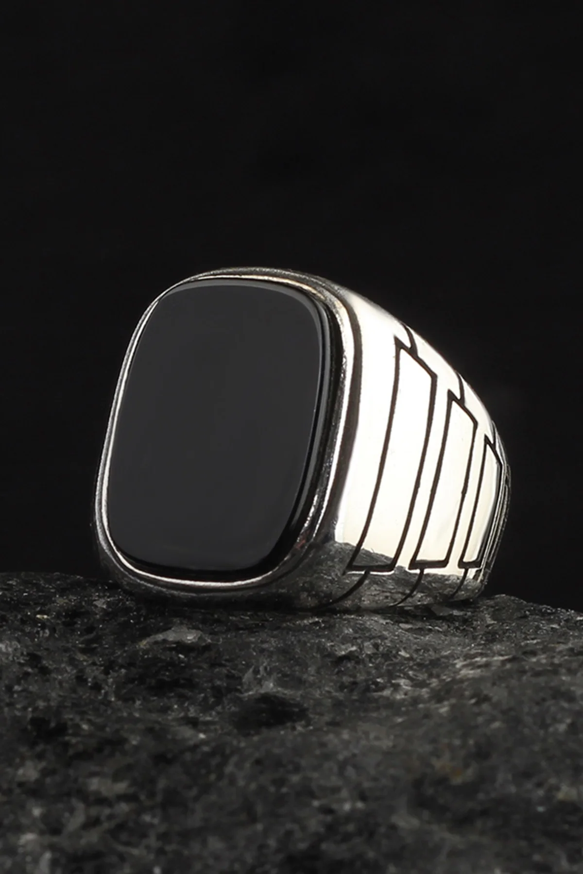 

Diktörtgen Patterned Onyx Gemstone 925 Sterling Silver Men 'S Ring