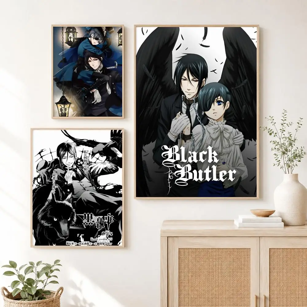 Classic Anime Cartoon B-Black Butler Poster Self Adhesive Wall Art Decor for Bedroom Living Room Office Home Decor Gift