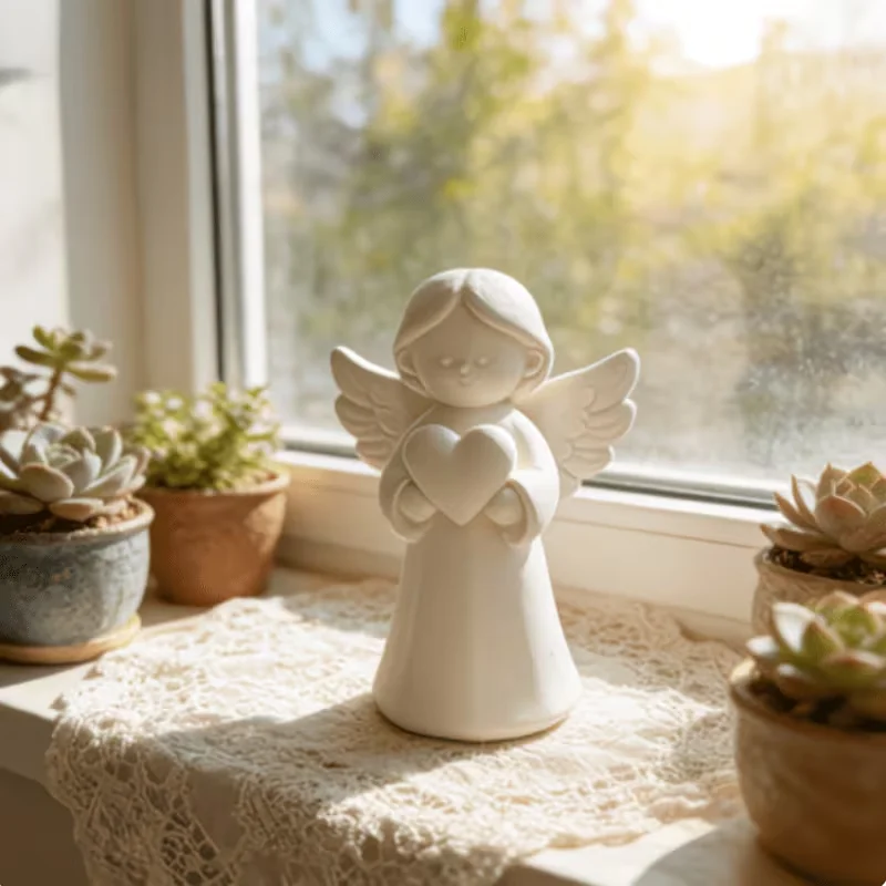 Home Desktop Decoration Plastic Ornament 1pc - Heart Angel Design  Perfect Holiday Gift Room Decoration