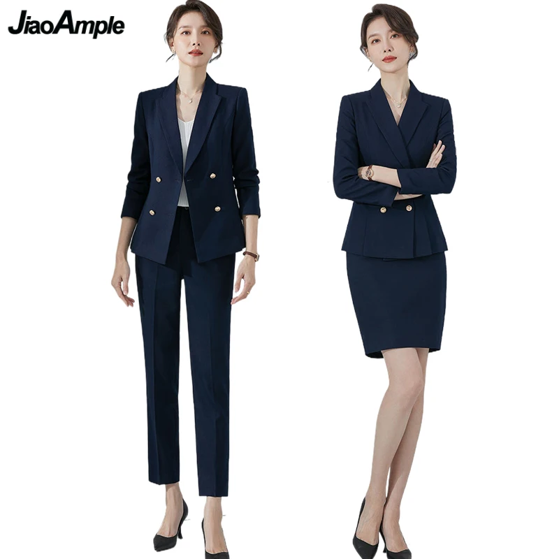 

Women Slim Blazers Pants or Skirts Two Piece Set 2024 Spring Autumn Korean Office Lady Garceful Suit Jackets Trousers Outfits