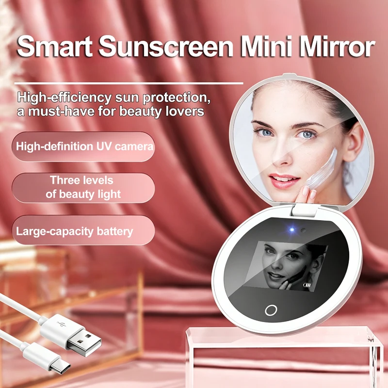 Smart Sunscreen Led Light Portable Makeup Mirror Uv Camera Visual Face Sunscreen Makeup Mirror