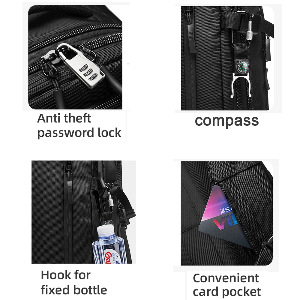 47L Travel Backpack Men USB Aesthetic Anti-theft 17.3 Laptop Backpack School Expandable Bag Compass Fashion Male Backpack Large