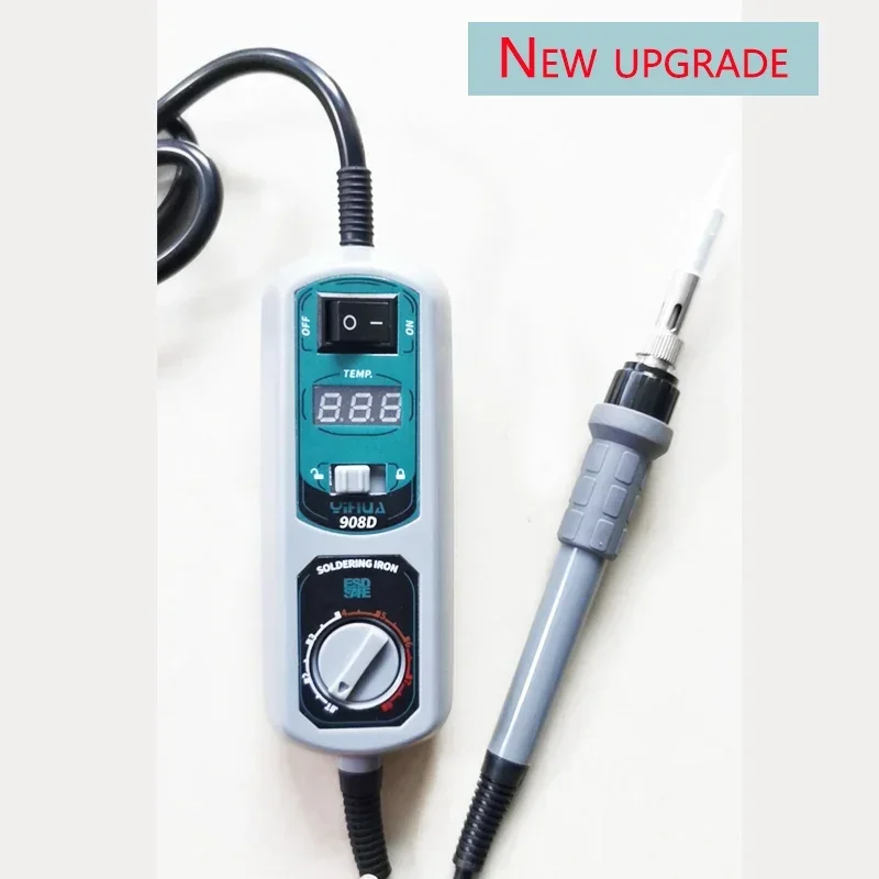 Original 220V/110V YIHUA 908D Soldering Iron Temperature Adjustable Electric Welding Soldering Iron +5tips+stand+tweezers+tin