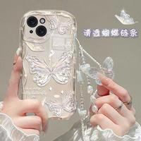 Korea Butterfly Phone Chain Case for Samsung Galaxy S25 S24 S23 S22 Ultra Plus S21 S20 FE A56 A55 5G A54 A34 A53 A35 A14 A15 A16