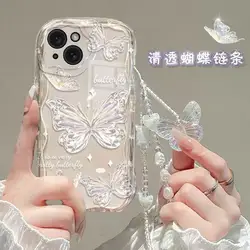 Phone Case for OPPO A38 A17 A16 A15 A78 A98 A79 A58 5G A54 A57 A77 A96 A52 A60 A53 A9 A5 2020 Cute Korea Butterfly Chain Cover