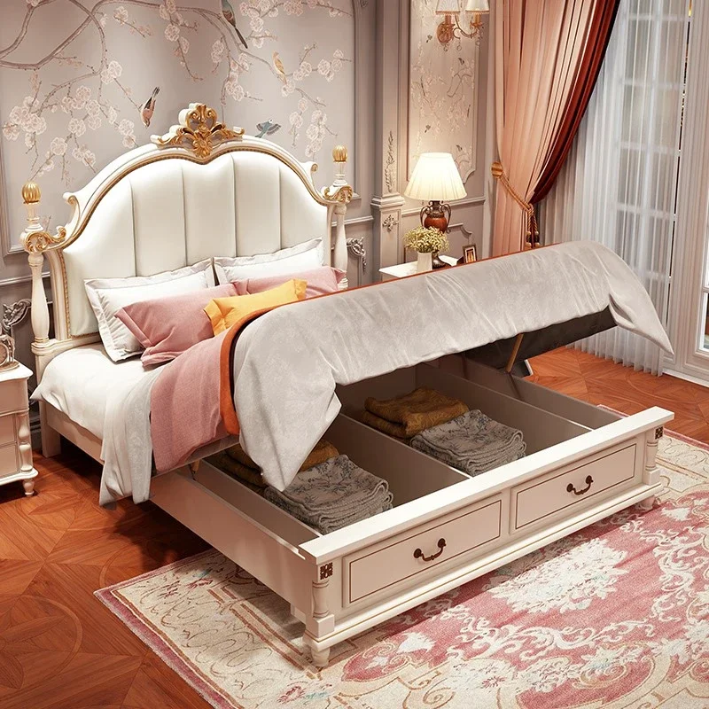 American Luxury Bedroom Sets Double European Wood Solid Bedroom Sets High Box Camas Moderrnas Inteligentes Home Furniture