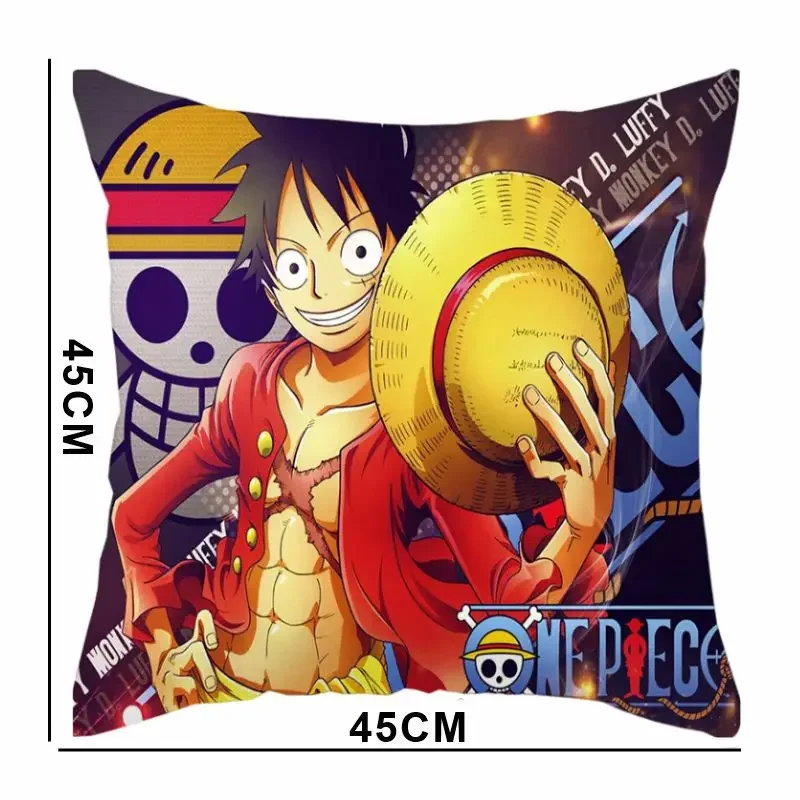 Funda de almohada de Anime de una pieza, cubierta de cojín de 45x45cm, Luffy, a la moda, para decoración del hogar, sofá y oficina