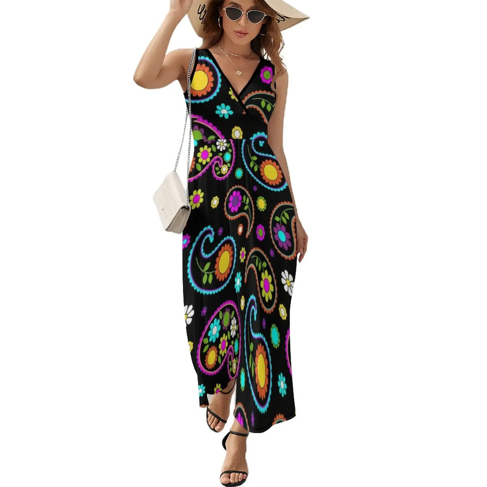 

GROOVY HIPPIE PAISLEY FLORAL PATTERN Sleeveless Dress Women's summer suit clothes for woman