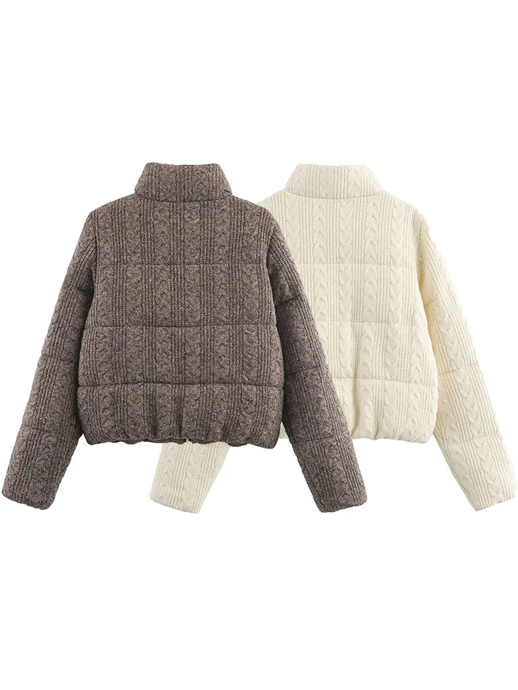 HH 女性用ハイストリートニットコート 無地 ハイネック 長袖 ポケット付き ジッパー付き 冬ファッション レディースショートジャケット 2色