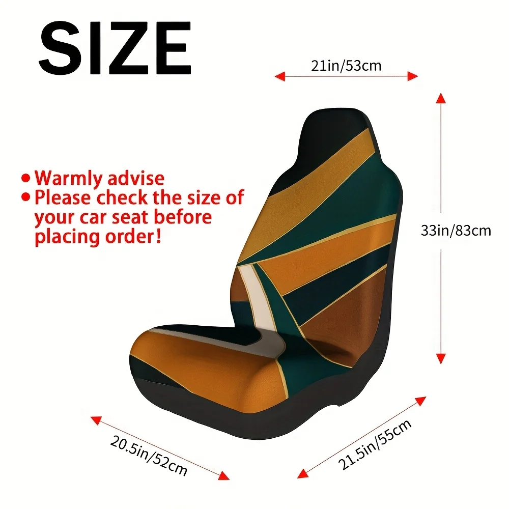 2pcs Modern Abstract Geometric Car Seat Covers - Green, Orange, Brown, Red, Golden, - Fit For Cars, SUVs, Trucks