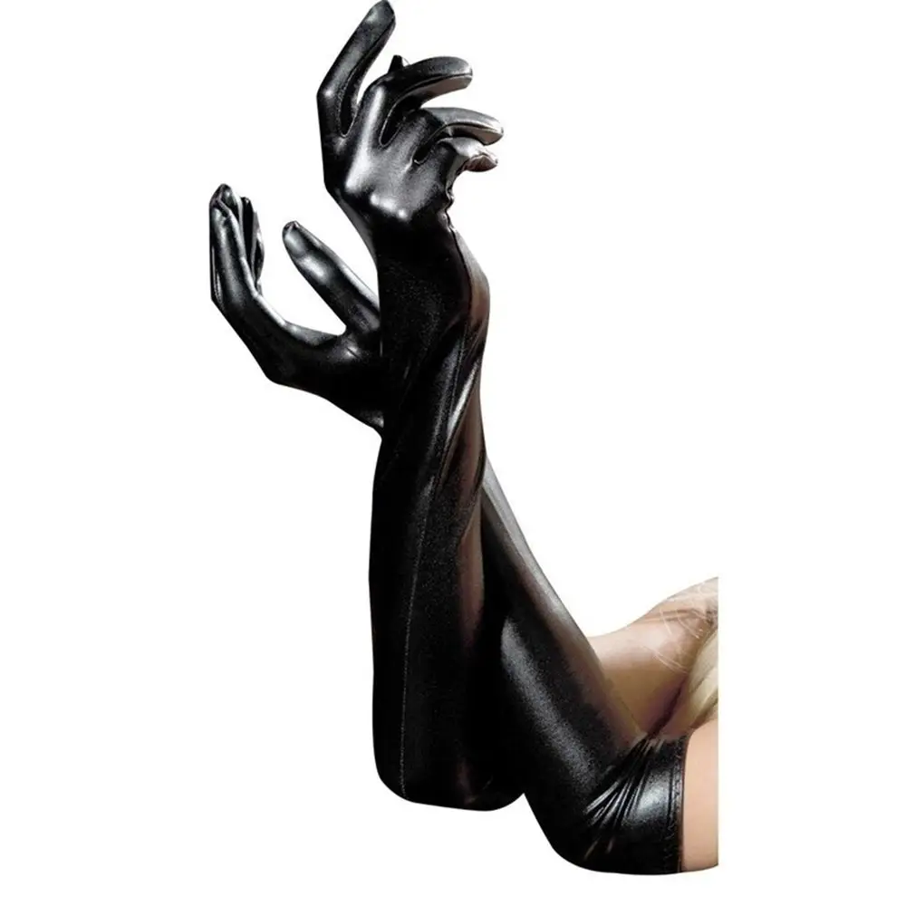 Black Club Accessory Leather Cosplay Catsuit Sexy Long Latex Gloves Fetish Adult