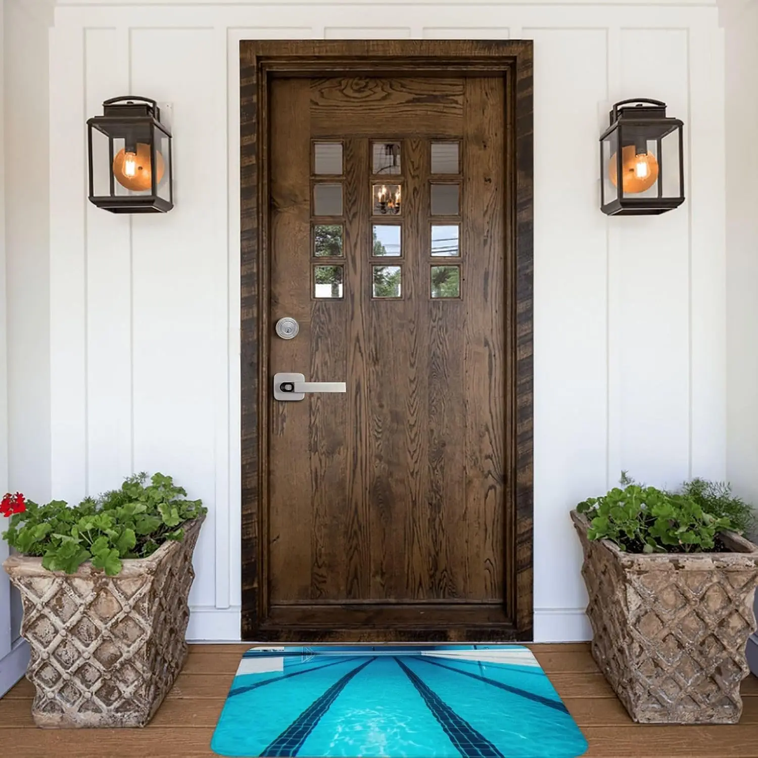 Blue Swimming Pool Door Mat, Summer Water Sport Floor Mat, Cool Diving Lane Entrance Rug, Non-slip Washable Bathroom Home Decor