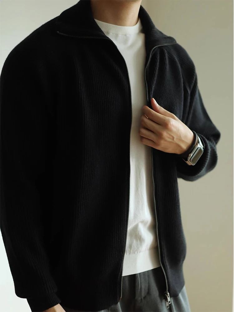 ジッパー付きニットカーディガンコート抗ボール男性カジュアル軽量春秋ウラートップ暖かいニットセーター
