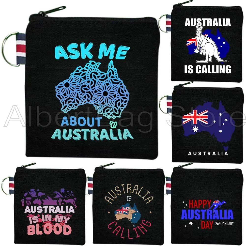 

Australia Flag Map Gold Coast Cute Gifts Canvas Coin Purse Bag Small Square Key Bag Storage Card Bag Cotton Wallet Zipper Pouch