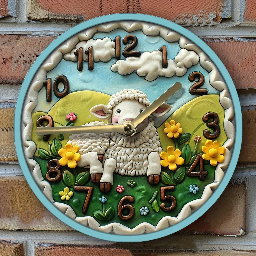 Silent Aluminum Wall Clock With Sheep Design - Perfect For Office & Home Decor, Ideal Mother'S Day Or Christmas Gift