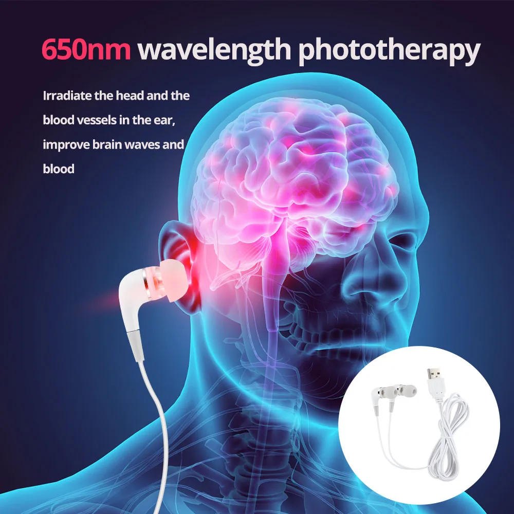 650nm Ear Canal Laser Physiotherapy Line Balance High Blood Pressure Reduce High Blood Fat Inflammation Ear Care Tools 4 Earplug