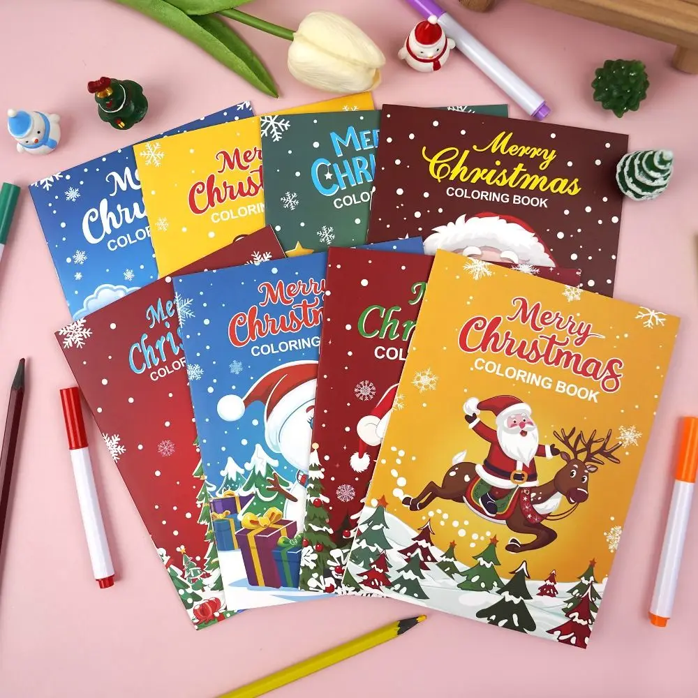 8PCS High Quality Christmas Theme Coloring Book Educational Montessori Gift Doodles Book Drawing Games Toys For Children