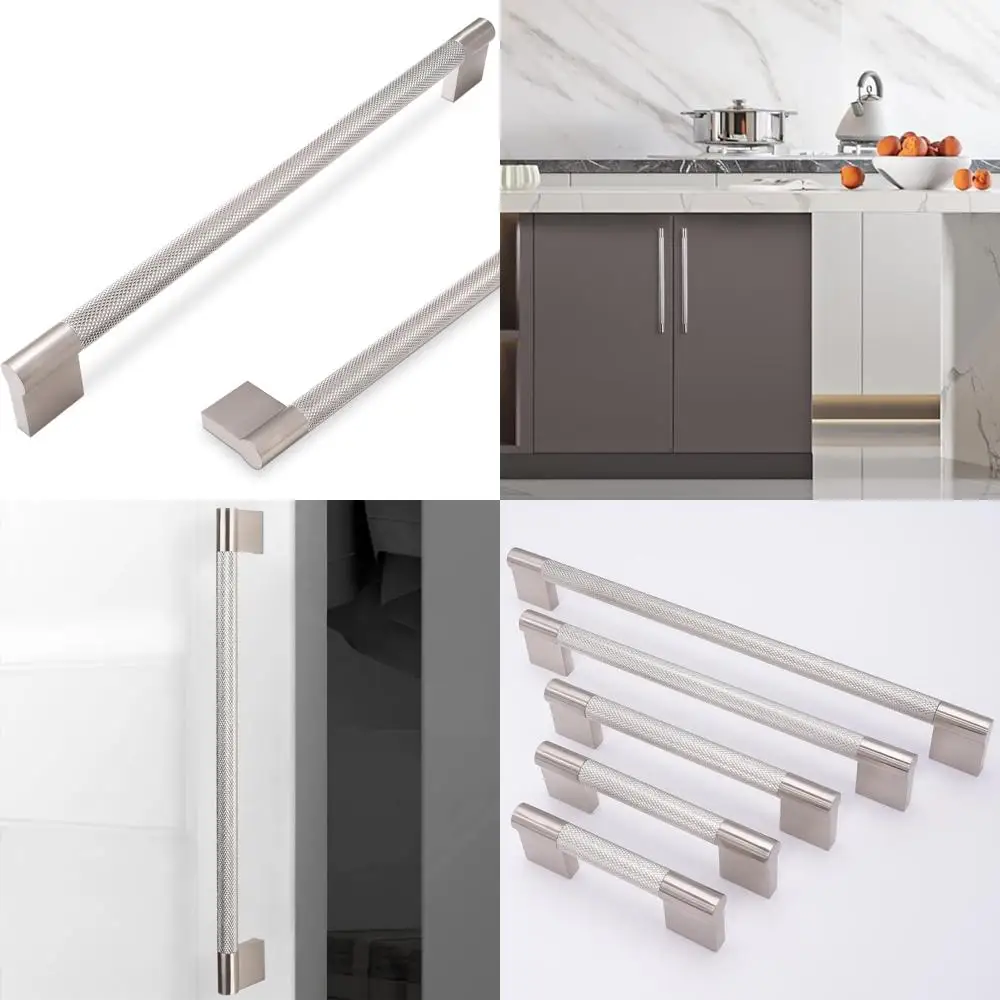 

Kitchen Cabinet Handles, 6 Pack, 12-5/8 Inch Brushed Satin Nickel Knurled Pulls, Drawer Hardware for Modern Kitchens