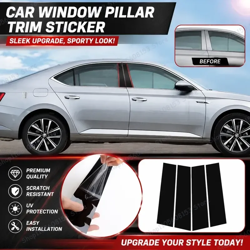 For Skoda Speed Pie Travel Edition Yeti Komick Kroc Accessories Window Trim Bright Black Center Post Sticker Car Decoration