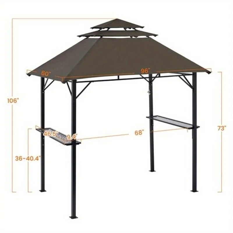 Grill Gazebo 8×5FT Outdoor BBQ Gazebo w/Height-adjustable Shelves & Hooks, Brown