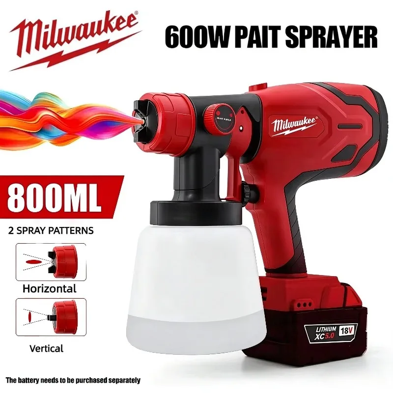 Milwaukee 800ML 600W Paint Spray Gun Tank & 39000 RPM Brushless Motor Auto Furniture Wall Car Sprayer For Milwaukee Battery