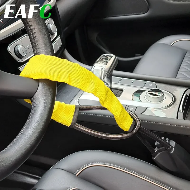 Car Steering Wheel Steel Lock Seat Belt Anti-theft Lock With 2 Keys Anti-theft Device Easy Installation Fits Most Cars SUV