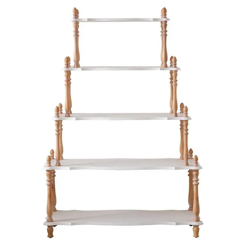 

French retro white solid wood flower stand living room bookshelf floor shelf
