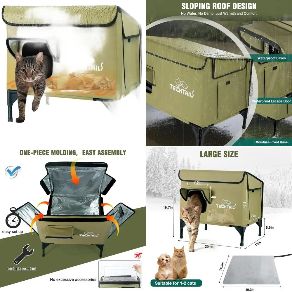 

Insulated Outdoor Cat Shelter with Sloped Roof, Easy Entry Door, and Heating Pad for Winter Protection