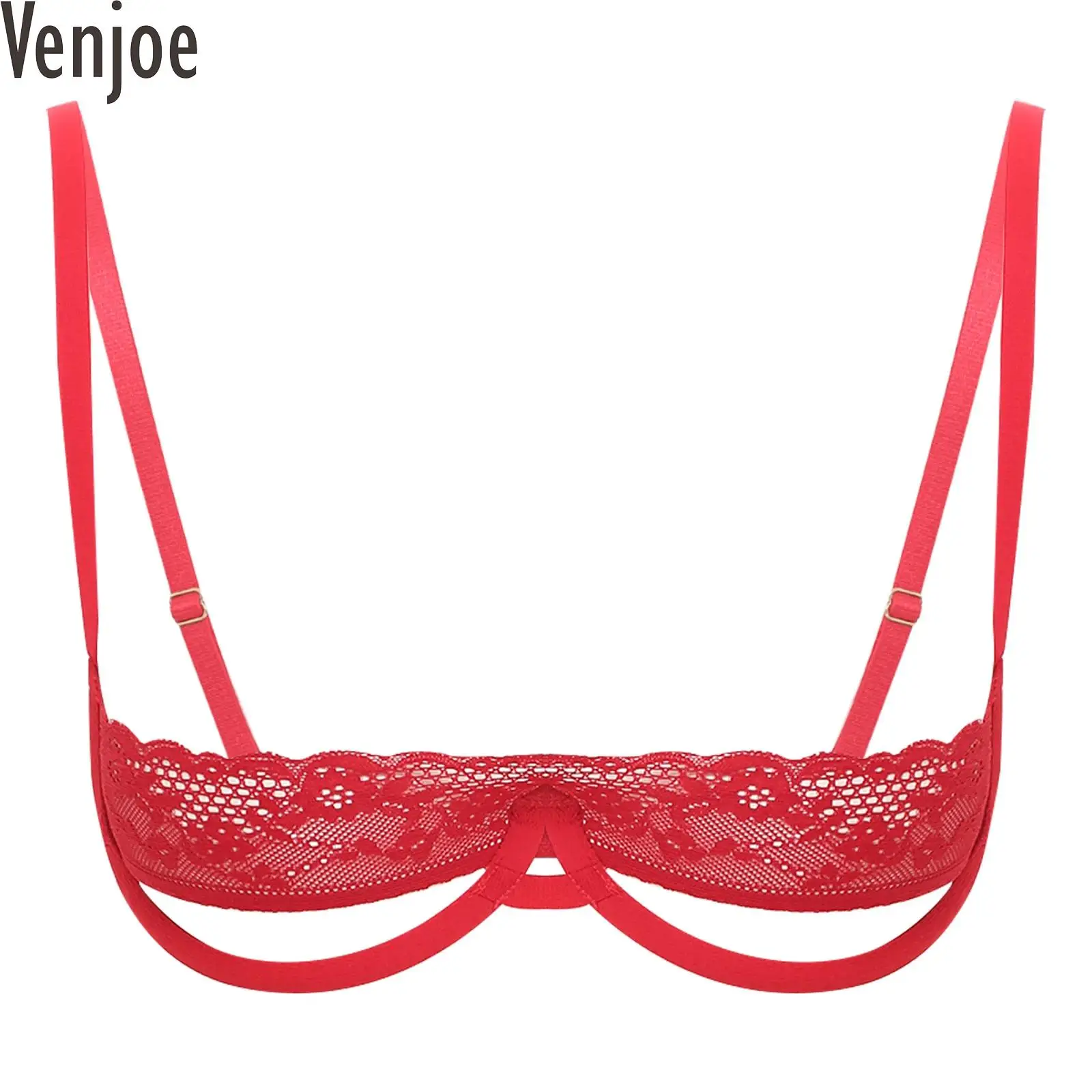 

Womens Sexy 1/4 Cup Push Up Bra Top Floral Lace Underwire Balconette Brassiere See Through Non-Padded Bra Lingerie Shelf Bra