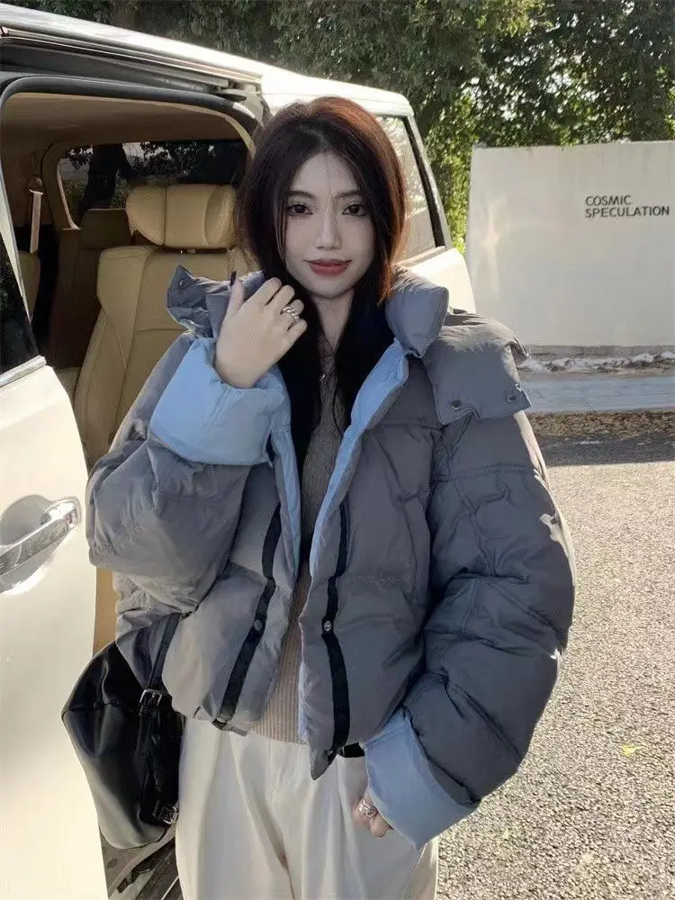 Double Sided Bread Jacket for Women in Autumn and Winter 2025 New Korean Style Hooded Short Style Contrasting Color Loose