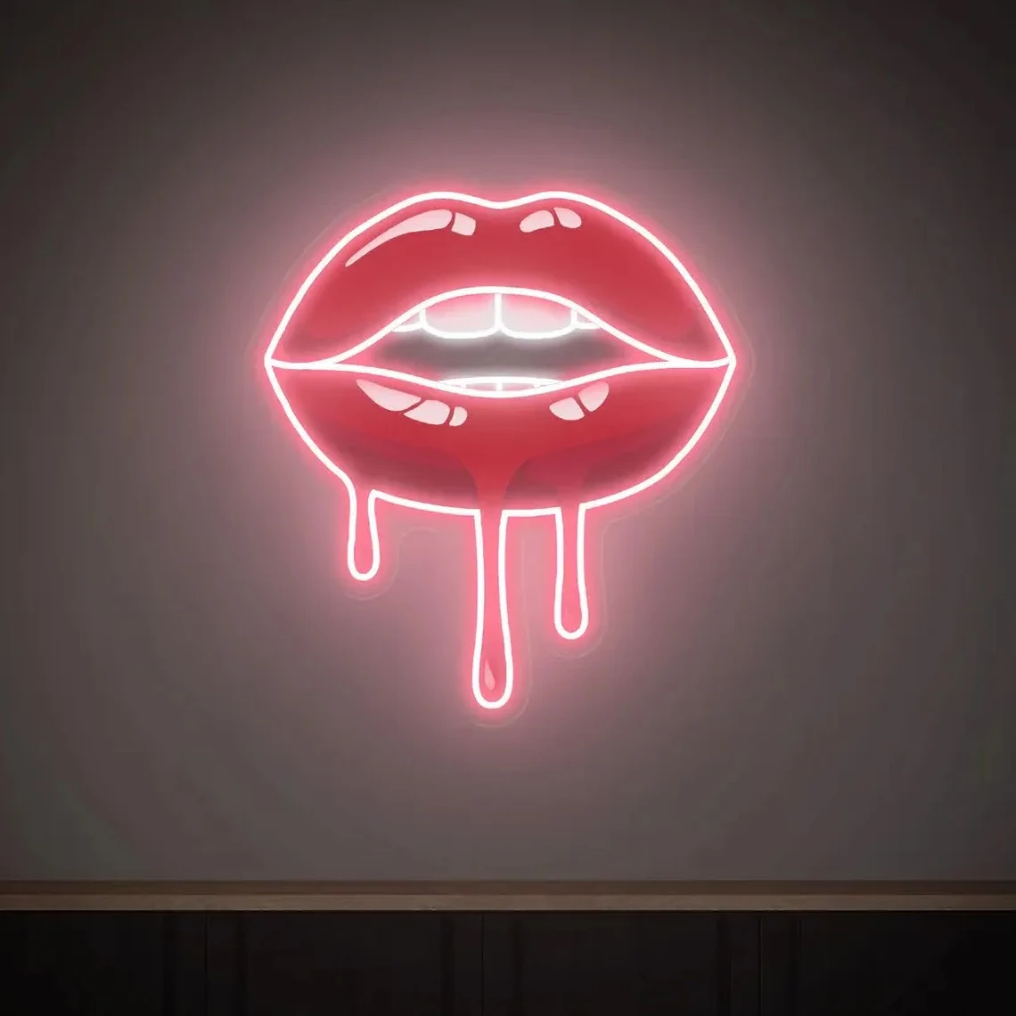 Dripping Lips Neon Sign Dripping Lips UV Printed Neon Acrylic Artwork Lips Art Beauty Decor Bar Bedroom Wall Decor Gift for Her