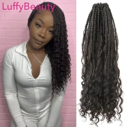 Goddess Boho Box Braids Crochet Human Hair Curly Double Drawn Full End Pre-Looped Braids Hair Extensions for Women