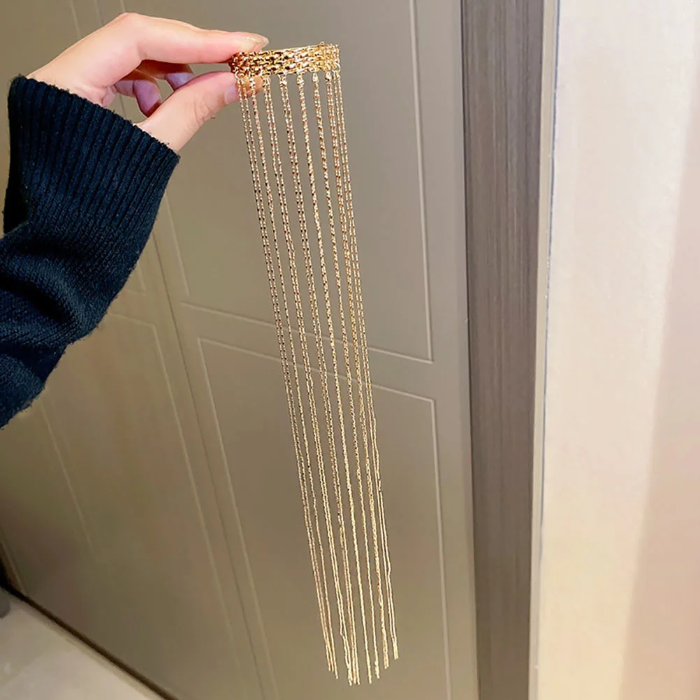 

1pc Cuff Long Chain Tassel Clip Bling Accessories For Women Gold Hair Chain Sparkly Ponytail Holder Tassel Ponytail Clip Hair