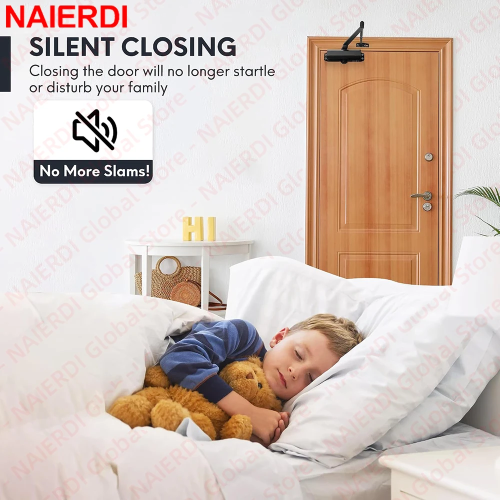 NAIERDI Automatic Door Closer Heavy Duty Hydraulic Door Closing Adjustable Speed Quiet for Home & Interior Garage Doors Closure