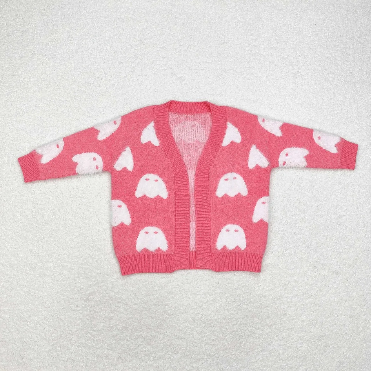 Wholesale Baby Girl Cardigan Sweater Halloween Ghost Pink Open Long Sleeve Coat Kid Woolen Children Toddler Fall Winter Clothing