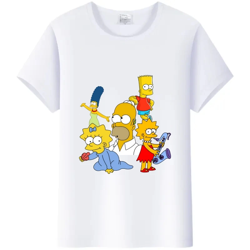 Casual The Simpsons T-shirt Women Tees Shirts Cartoon Men Clothing Fashion Family Blouses 90S Streetwear White Short Sleeve Tops