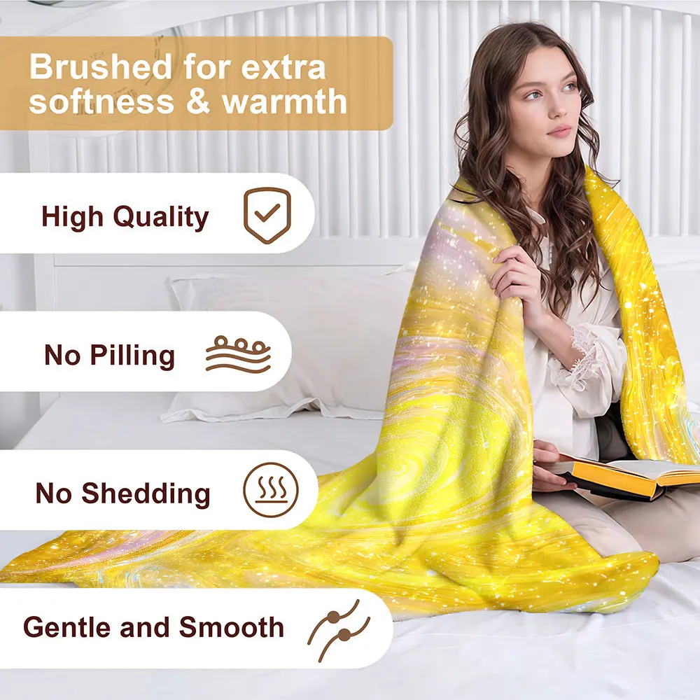 gold glitter swirl marble Soft Warm Flannel Blanket Lightweight Cozy Christmas Halloween Home Decor Room