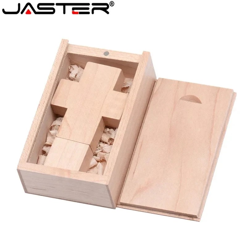 

JASTER Wooden Cross Memory Stick 128GB Maple Wood Push-pull Box USB Flash Drive 64GB Creative Business Gift Pen Drive 32GB 8GB