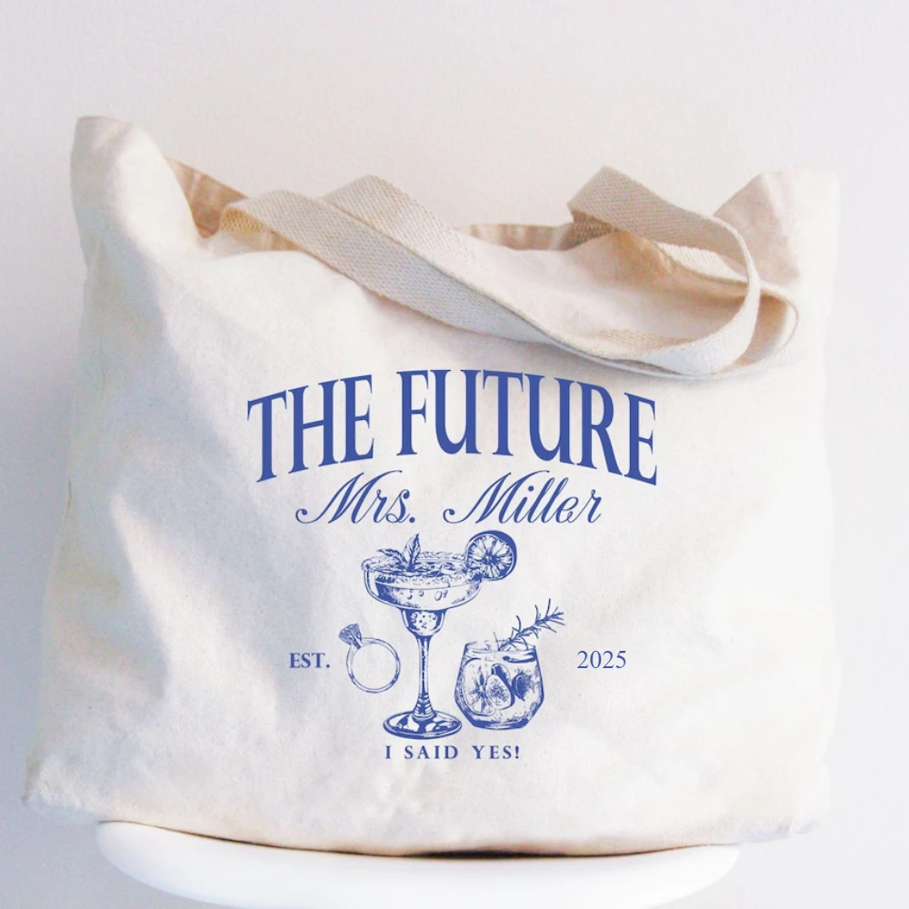 Personalisierte „Future Mrs“-Tasche, individuell gestaltete „Mrs“-Tasche, Verlobungs-Braut-Canvas-Tasche, Braut-to-be, Brautjungfern, Verlobungsfeier-Zubehör – Detail 3
