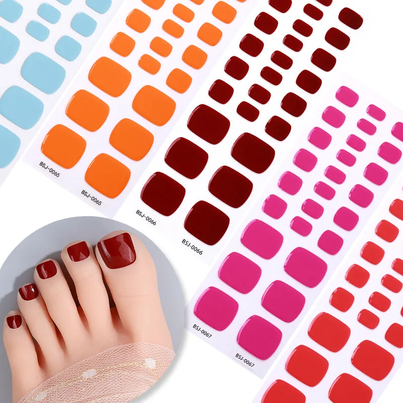 

26 Tips Toe Nail Wraps Pure Color Full Cover Semi Cured Nails Sticker Nail Art Gel Polish Manicure DIY Foot Nails Deco Women